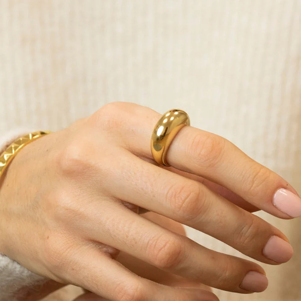 Anel Feminino de Aço Inoxidável   Design Geométrico Minimalista