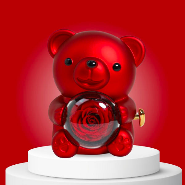 O URSO E A ROSA - Colar e Caixa de Joias Surpresa com Urso Giratório