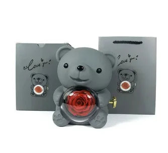 O URSO E A ROSA - Colar e Caixa de Joias Surpresa com Urso Giratório