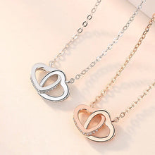 Carregar imagem no visualizador da galeria, Colar Duplo Amor em Prata 925 com Zircônia e Ouro Rosa   Joia Feminina, Presente Perfeito