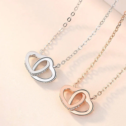 Colar Duplo Amor em Prata 925 com Zircônia e Ouro Rosa   Joia Feminina, Presente Perfeito