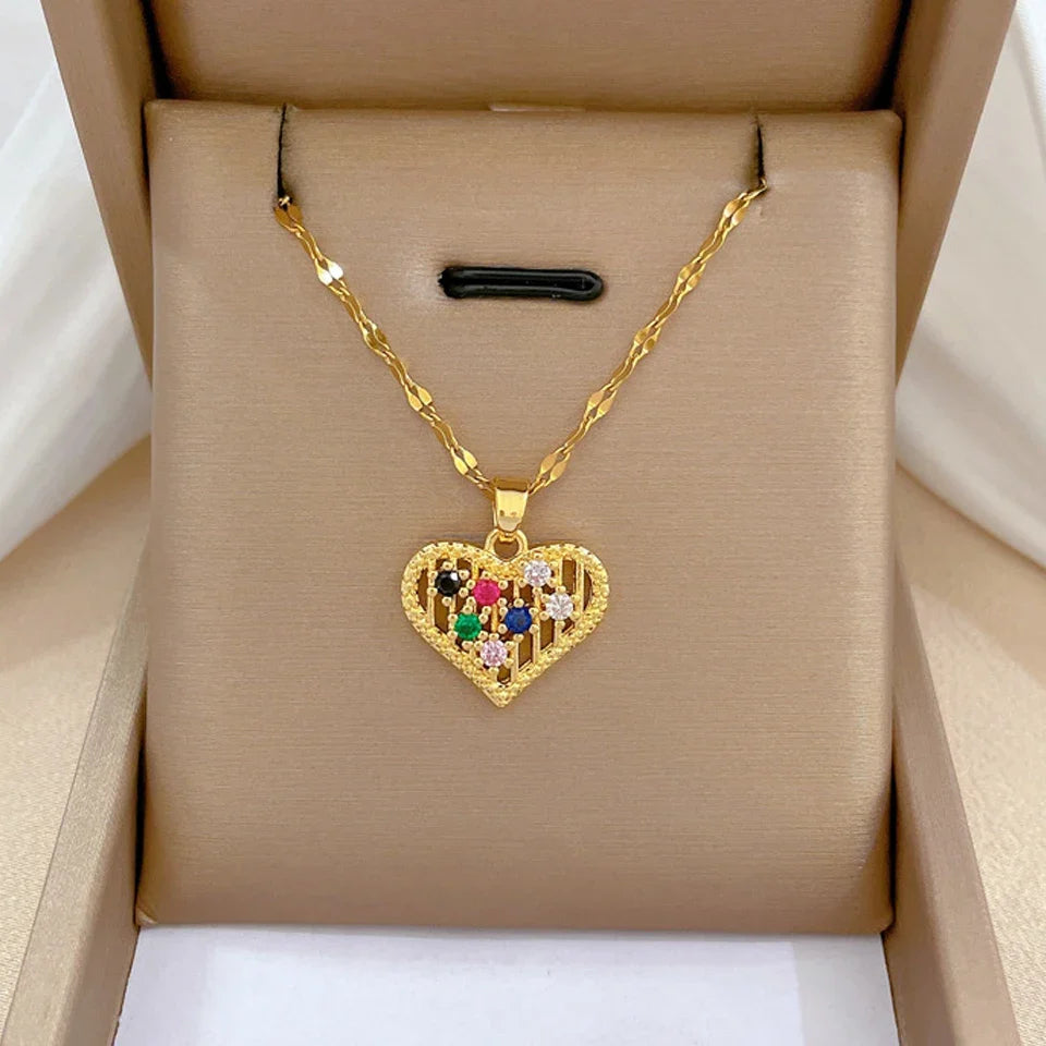 Colar Amor em Aço Inoxidável com Zircônia   Presente Ideal