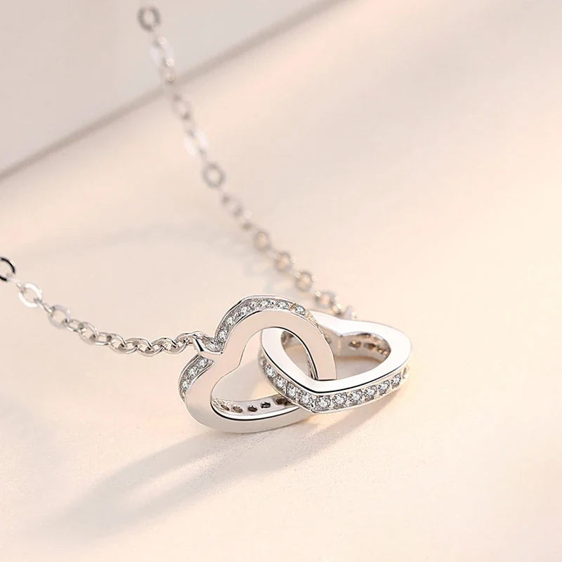 Colar Duplo Amor em Prata 925 com Zircônia e Ouro Rosa   Joia Feminina, Presente Perfeito