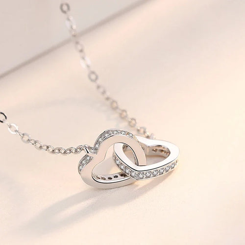 Colar Duplo Amor em Prata 925 com Zircônia e Ouro Rosa   Joia Feminina, Presente Perfeito