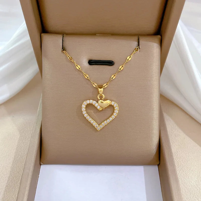 Colar Amor em Aço Inoxidável com Zircônia   Presente Ideal