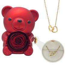 Carregar imagem no visualizador da galeria, O URSO E A ROSA - Colar e Caixa de Joias Surpresa com Urso Giratório