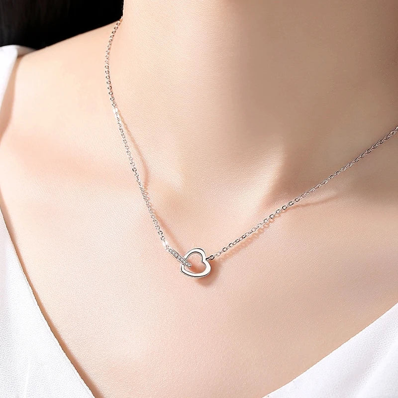 Colar Duplo Amor em Prata 925 com Zircônia e Ouro Rosa   Joia Feminina, Presente Perfeito