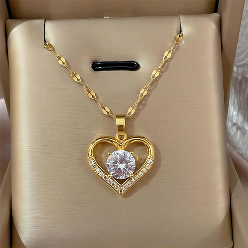 Colar Amor em Aço Inoxidável com Zircônia   Presente Ideal