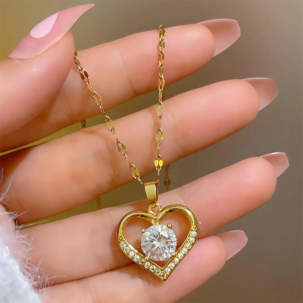 Colar Amor em Aço Inoxidável com Zircônia   Presente Ideal